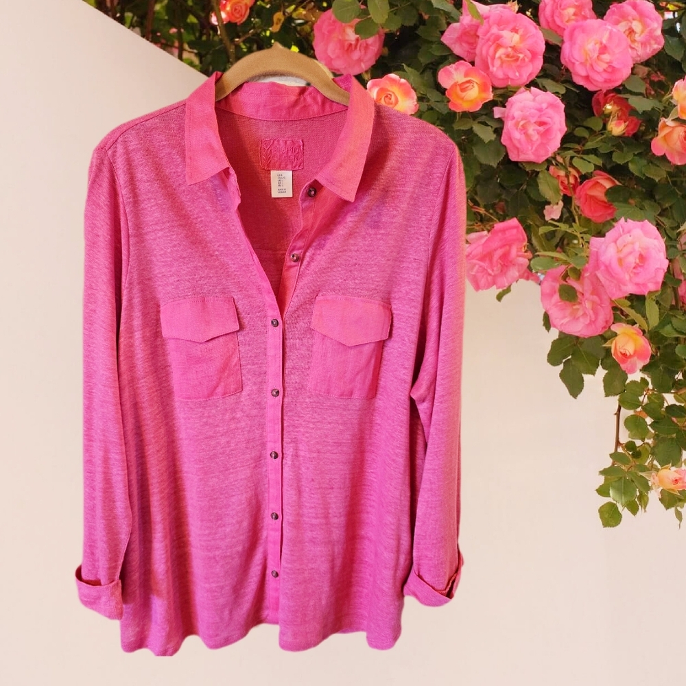 BRAND‎ NEW! 100% Crisp Linen Pink SIGRID OLSEN Lightweight Summer Shirt NWOT